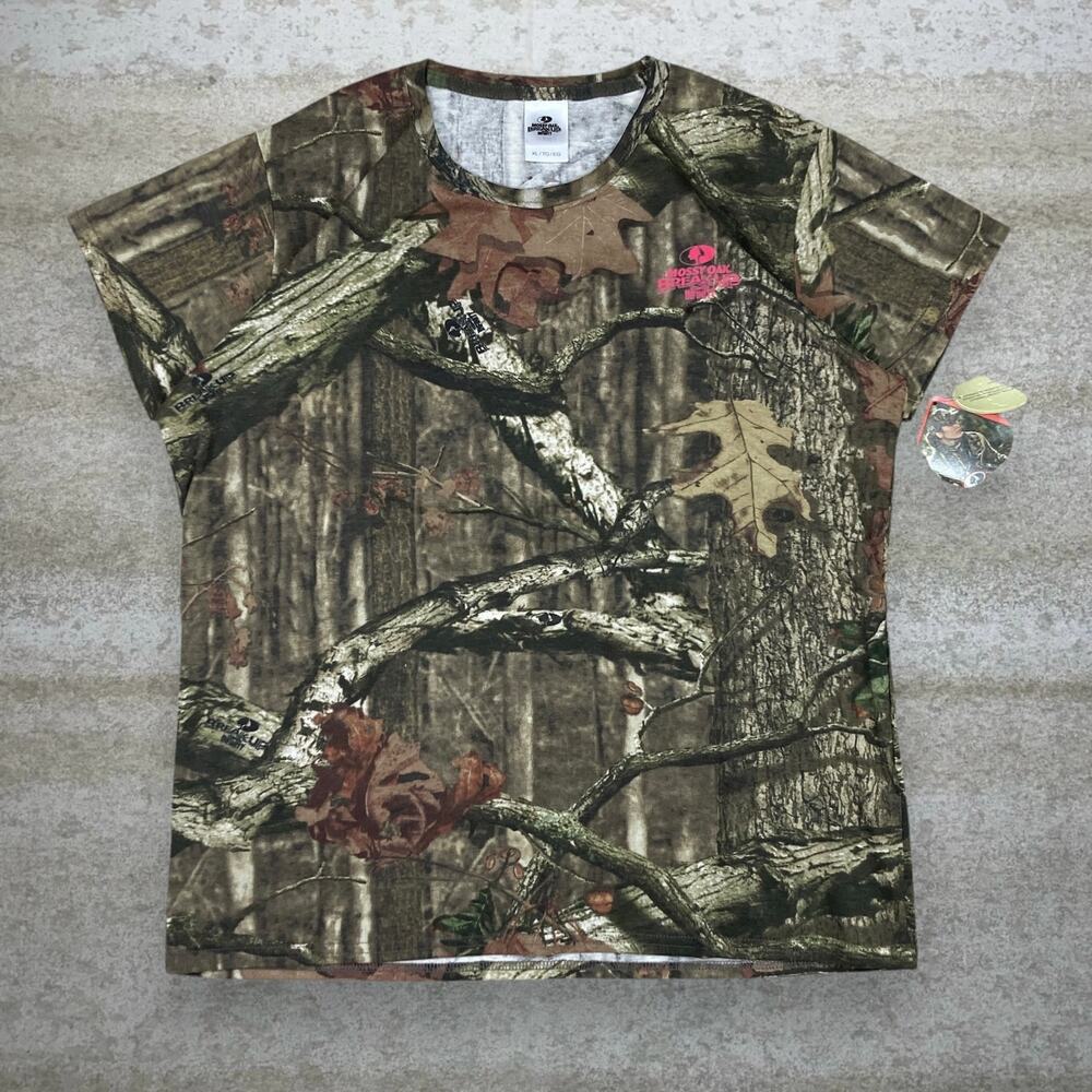 Vintage 90s Mossy Oak Shirt Womens XL Hunting Camo Cotton Short Sleeve Woodland